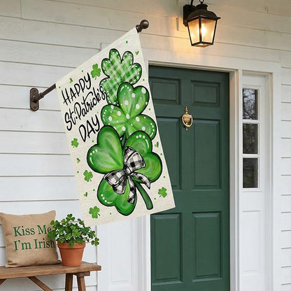 CROWNED BEAUTY St Patricks Day Shamrocks House Flag 28x40 Inch Double Sided Green Decoration for Outside Yard CF1928-40