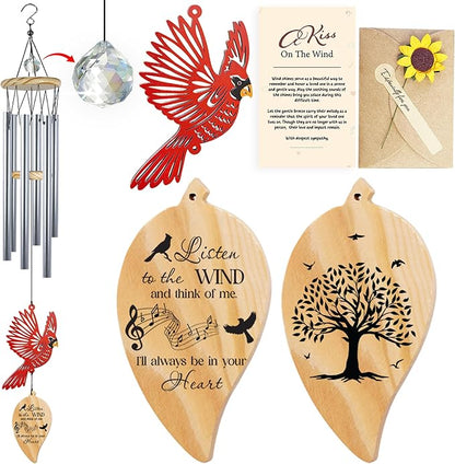 30'' Memorial Crystal Wind Chimes Loss of Mom Dad Grandparent Sympathy Cardinal Bird Keepsake Weatherproof Windchime Remembrance Gift in Memory Loved Ones for Window Outdoor Garden Decor HW2-LN