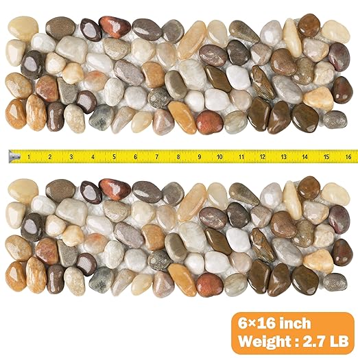River Rock Stepping Stones Outdoor for Garden Walkway, 6 Pcs 16" L x 6" W Rectangle Shape Paver Step Stones Polished Pebble River Stone Mat for Yard Lawn Patio Pathway Walk Way - Multi-color