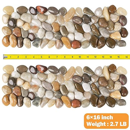 River Rock Stepping Stones Outdoor for Garden Walkway, 6 Pcs 16" L x 6" W Rectangle Shape Paver Step Stones Polished Pebble River Stone Mat for Yard Lawn Patio Pathway Walk Way - Multi-color