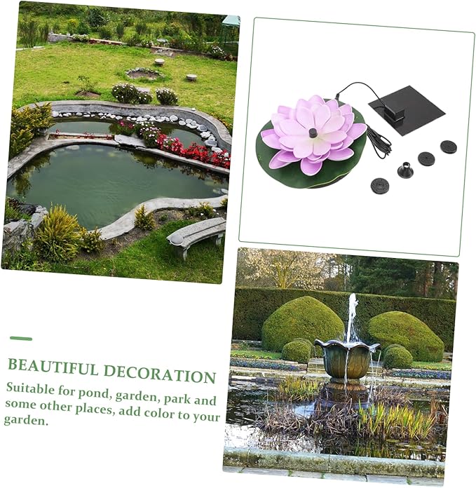 INOOMP Solar Powered Lotus Shaped Fountain for Garden Floating Water Lily Decoration Compact Outdoor Landscape Water Pool Feature Easy Installation No External Power Needed
