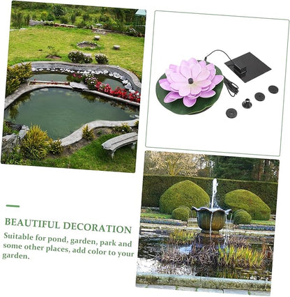 INOOMP Solar Powered Lotus Shaped Fountain for Garden Floating Water Lily Decoration Compact Outdoor Landscape Water Pool Feature Easy Installation No External Power Needed