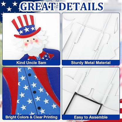 Veterans Day Yard Signs Uncle Sam Garden Stakes, 35"H Metal Patriotic 4th of July Yard Decorations Outdoor, Independence Day Lawn Decorations, Memorial Day Yard Stakes for USA Patio Porch Decor