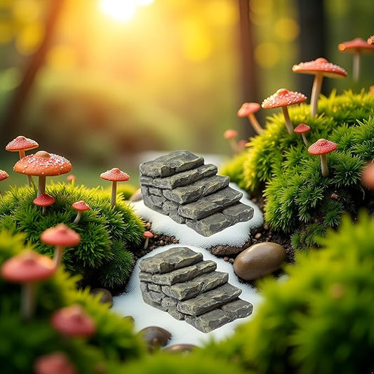 2Pcs Mini Resin Bridge Stair Stone Straight Bridge Stairs Stone Steps Garden Fairy Ornament Flower Pot Plant Micro Landscaping Outdoor Statues Decor Bonsai Craft Straight Stairs