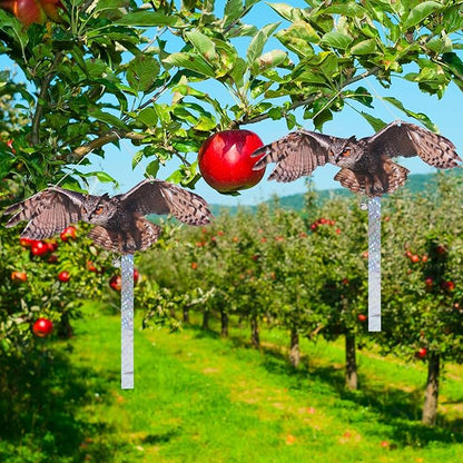 Plastic Owl, 2Pack Fake Owls, Reflective Owl Hanging Decoration, Barn Swallow Deterrent Dual-Side Printed Raster Fake Hawk Eagle for Garden Patio Windows