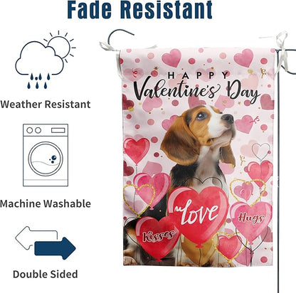 Beagle Valentine Garden Flag Valentines Day Flags for Outside 12x18 Double Sided Small Yard Flags Dog Valentine's Day Decor Outdoor Lawn Valentines Banners Front Porch