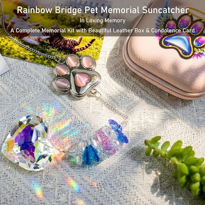 Gemstone Paw Crystal Suncatcher – Pet Memorial Gift for Loss of Dog, Sympathy Remembrance, Dogs & Cats Bereavement Keepsake