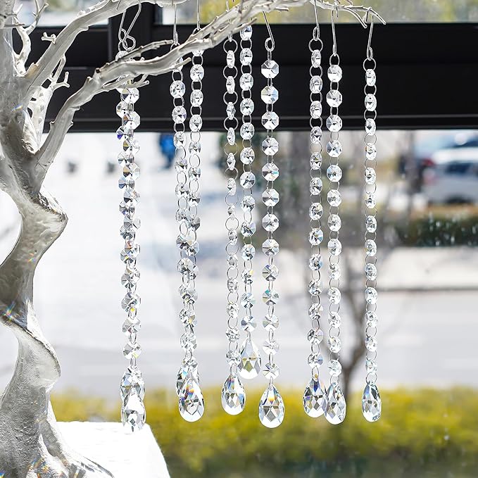 KANPURA 1ft 10pcs Teardrop Crystals Garland,Crystal Teardrop Chandelier Replacement,Hanging Glass Crystals for Chandelier, Christmas Tree, Wedding Decor(Clear)