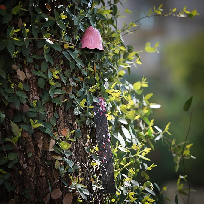 Japanese Wind Chime Cast-Iron Outdoor Ornament for Garden, Patio & Balcony, Hanging Metal Wind-Bell Decoration Gift, Blessing Pendant Windchimes & PVC Wind-Catcher, Pink Flower
