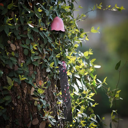 Japanese Wind Chime Cast-Iron Outdoor Ornament for Garden, Patio & Balcony, Hanging Metal Wind-Bell Decoration Gift, Blessing Pendant Windchimes & PVC Wind-Catcher, Pink Flower