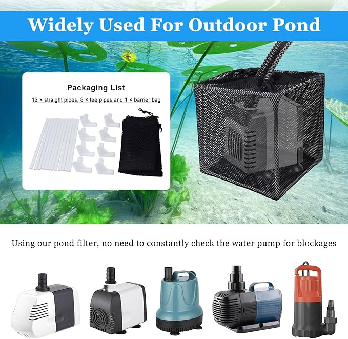Pond Pump Filter, Anti-Clogging Pond Filter Bag Mesh Water Pump Barrier Bag Outdoor Pond Pump Filter Box Basket (10 Inch)