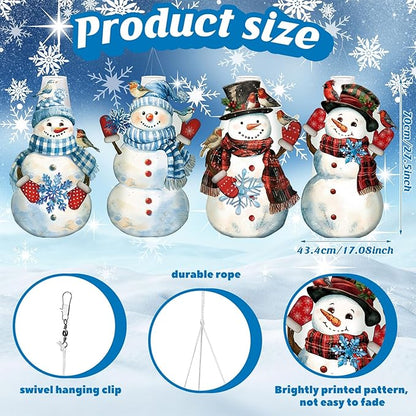 Moucuny 4 Pcs Winter Windsocks 3D Hanging Snowman Windsocks Cute Waterproof Snowman Wind Sock Flags for Winter Yard Garden Decorations