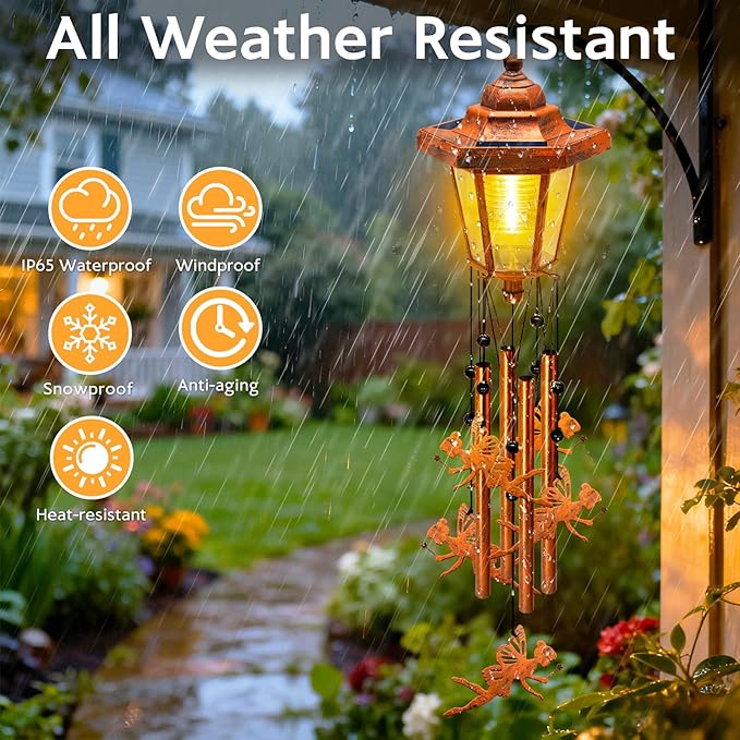 Large Solar Moon Fairy Wind Chimes with Wind Catcher/Solar Decor Light to Create a Zen Atmosphere Decor for Outdoor Garden Balcony, Classic Bronze Wind Chimes Gifts for Mom Grandma Women Wife Daughter