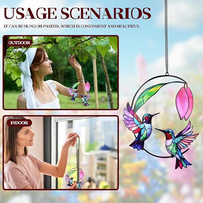 Hummingbird Gifts for Women, Hummingbird Sun Catcher for Window Hanging, for Mom Grandma Bird Lovers, Spring Suncatcher Garden Decor for Indoor Outdoor Windows