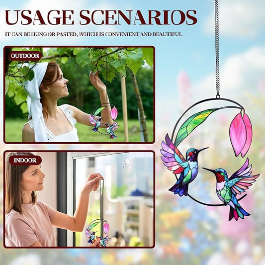 Hummingbird Gifts for Women, Hummingbird Sun Catcher for Window Hanging, for Mom Grandma Bird Lovers, Spring Suncatcher Garden Decor for Indoor Outdoor Windows