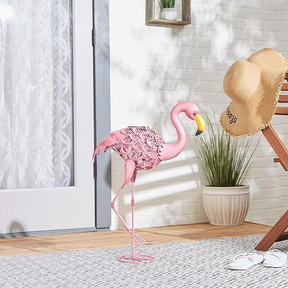 Zingz & Thingz Durable Iron Outdoor Décor Flamingo Solar Garden Stake, 18.5x7x27, Leaning