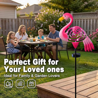 Flamingo Garden Solar Lights Outdoor Decor, Metal Pink Flamingo Yard Decoration with Waterproof Garden Stake Lights for Pathway Patio Porch Lawn Ornament, Flamingo Gifts for Women Mom Grandma