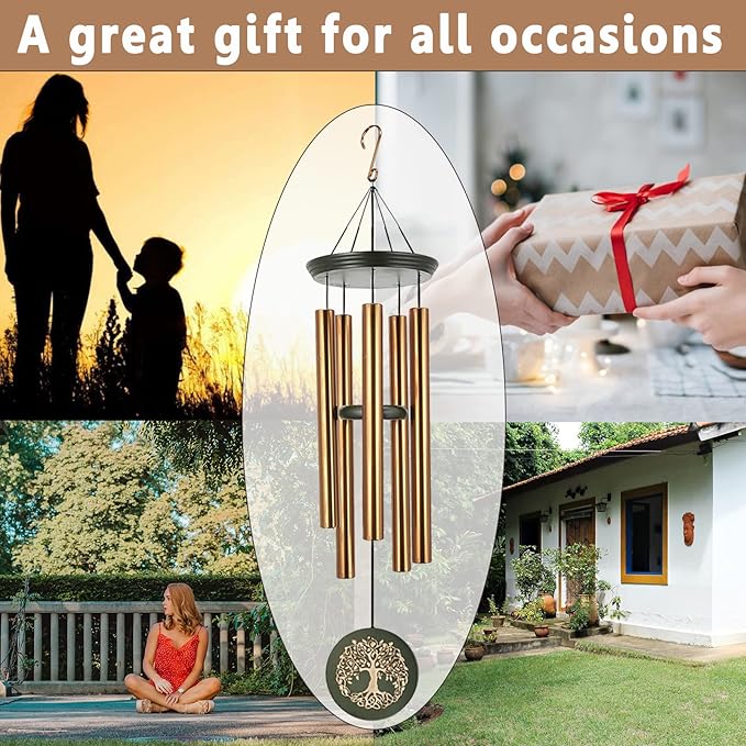 36" Memorial Tree of Life Windchime for Outside, Large Deep Tone Tuned Bamboo Wind Chimes Outdoors, Chimes in Memory of Mom/Loss Loved One, Sympathy/Retirement Wind Chimes Gift Christmas Clearance