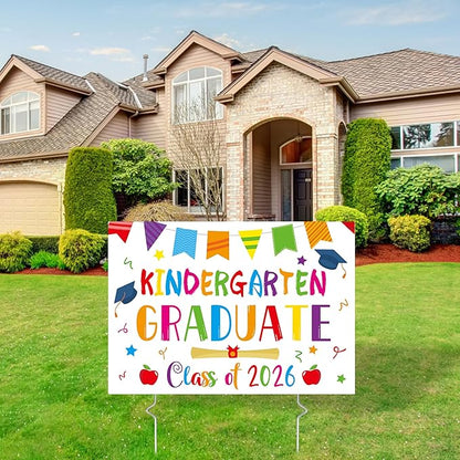 Kindergarten Grad Yard Sign - Class of 2026 Preschool Graduate Lawn Sign with Stake School Congrats Graduation Decorations Colorful Graduation Party Favors Supplies Outdoor Photo Booth Props for Kids