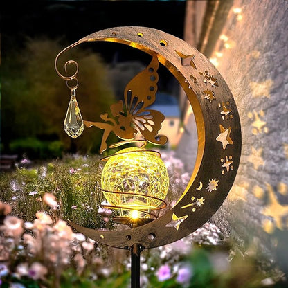 Moon Solar Lights Outdoor Waterproof Metal Fairy Moon Solar Lanterns for Garden, Patio, Yard, Gift for Women, Mom, Family Solar Powered, Durable, Garden Decor Figurine Lights