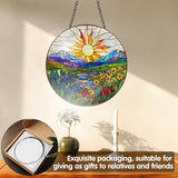 VAIIEYO Sun Sun Catcher Stained Glass Window Hanging Ornament, Handmade Sun Catcher Flower Landscape Decoration with Hooks for Window Garden Home, Birthday Housewarming Gift 7.8 inch