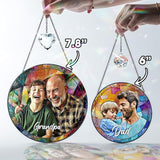 VINATIMES Personalized Grandpa Stained Glass Suncatcher, Photo Family Faux Stained Glass Window Hanging Ornament, Custom Photo Gift for Dad from Son Daughter, Birthday Gift for Grandpa, Uncle