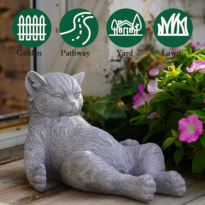 Cat Memorial Stone Garden Statue, Cats Outdoor Statue Gifts for Loss of Cat Sympathy, Grave Markers for Garden Outdoor Statue Decor, 9.8” L Sleeping Tabby Figurine, Patio & Yard Accent Decoration