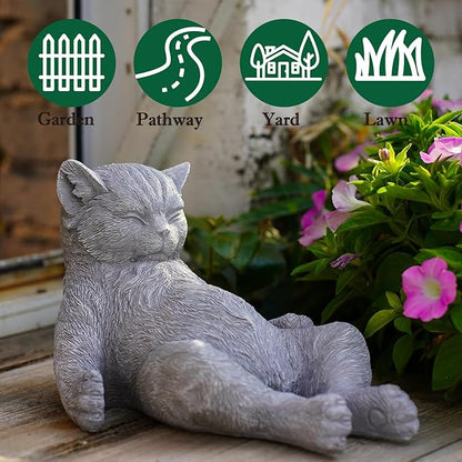 Cat Memorial Stone Garden Statue, Cats Outdoor Statue Gifts for Loss of Cat Sympathy, Grave Markers for Garden Outdoor Statue Decor, 9.8” L Sleeping Tabby Figurine, Patio & Yard Accent Decoration