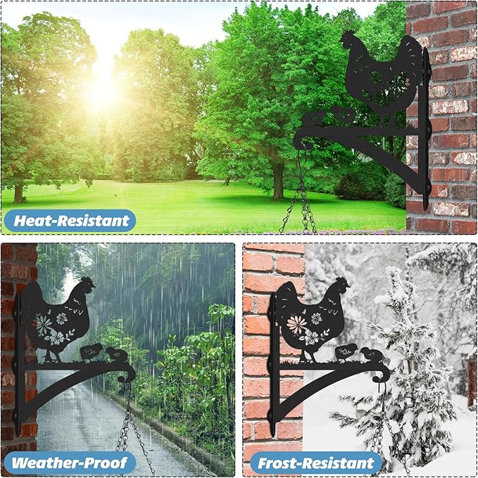 Plant Hangers Outdoor Metal - Hen & Chicks Wall Mounted Hanging Plant Bracket Flower Pot Hangers Outside Plant Hanger Bracket Chicken Decor Hanging Plant Wall Mount Bird Feeder Wind Chimes