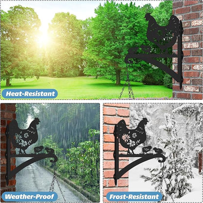 Plant Hangers Outdoor Metal - Hen & Chicks Wall Mounted Hanging Plant Bracket Flower Pot Hangers Outside Plant Hanger Bracket Chicken Decor Hanging Plant Wall Mount Bird Feeder Wind Chimes