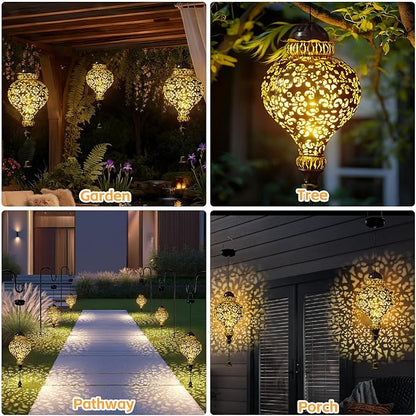 Solar Lanterns Outdoor Waterproof, Garden Decor for Yard, Moroccan Hanging Lantern Solar Garden Lights Decorations for Patio Lawn Porch Outside Decorative Christmas Birthday Gift Mom Grandma Women
