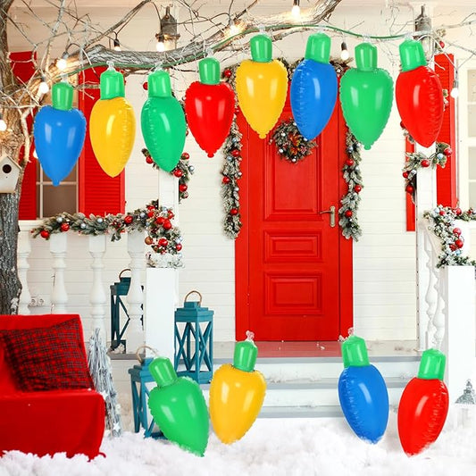 Sosation 12 Pcs 8 Inch Inflatable Christmas Light Bulbs Ornaments Inflatable Christmas Ball Decorations Xmas Large Blow up Light Bulb Decor Outdoor Indoor for Yard Lawn Tree Hanging Porch Garden Home