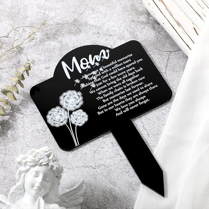 Roowest Cemetery Grave Decorations Acrylic Memorial Stakes Grave Stake Markers Sympathy Garden Plaque Waterproof Remembrance Sympathy Gift for Cemetery Graveside Outdoors Yard(Mom)