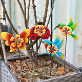 HUTHDAK 4 Pack Metal Animal Decorative Garden Stakes,Colorful Spring Outdoor Pinwheels,Cute Ladybugs Butterfly&Hummingbird Wind Spinners for Yard Art Outdoor Lawn Porch Pathway Decorations