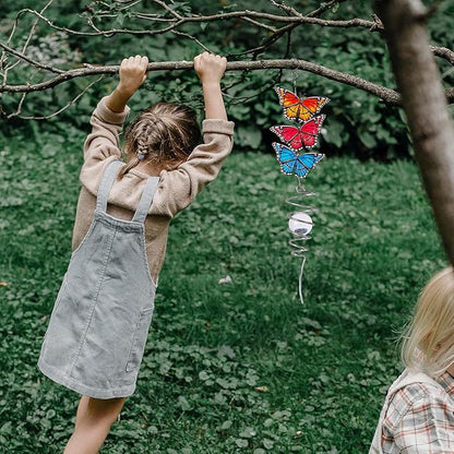 18" Wind Spinner Hanging Metal Figurine Spinner with Glass Ball for Garden Décor, Wind Sculptures & Spinners for Indoor Outdoor Garden Ornament, Butterfly, Mother's Day Gift