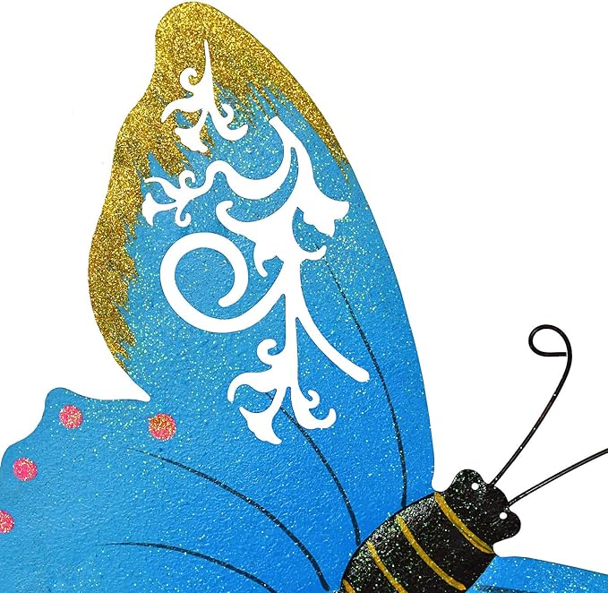 Linfevisi Metal Butterfly Garden Stakes Decor Spring Decorative Butterflies Yard Stake Lawn Ornaments Garden Decor Yard Art Decor Outdoor 18.5 Inch (Blue)