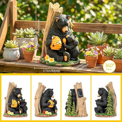 Candieslife Solar Bear Garden Statue with Glowing Beehive & Cub - Outdoor LED Figurine Decor for Patio, Lawn, Yard Art - Unique Mother's Day Housewarming Gift for Women, Mom, Grandma