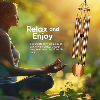 Nature’s Melody Aureole Tunes Wind Chimes – Outdoor Windchime with 6 Tubes, 100% Rustproof Aluminum, Powder Finish & S Hook Hanger for Sympathy, Memorial Gift or Zen Garden (Bronze, 36")