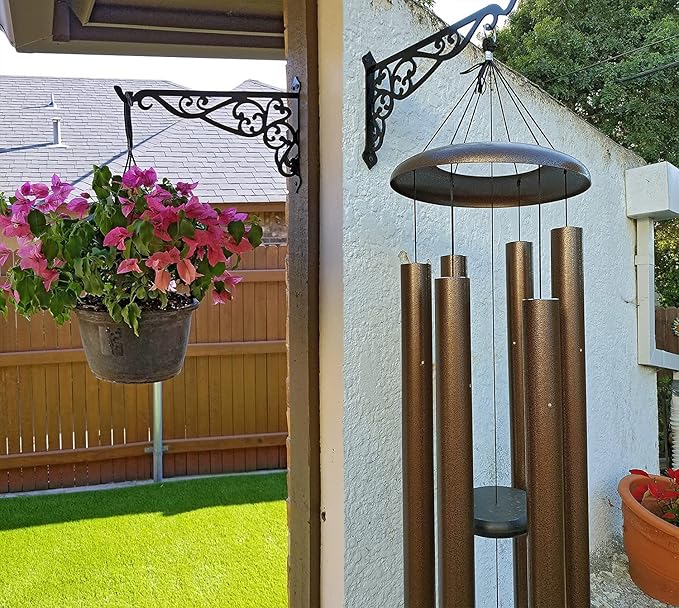 14in Hanging Plant Bracket Outdoor Decorative Iron Plant Lantern Birdfeeder Wall Hanger Hook for Hanging Metal Sign Fruit Basket Windchime, Black