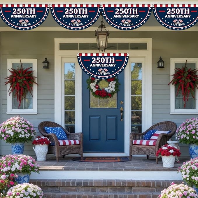 8Pcs 1.5x3 Ft 250th Anniversary USA Flag Bunting 1776-2026 Birthday Fan Flag Decoration Patriotic Stars 250 Years Anniversary Yard Signs for 4th of July Memorial Day Indoor Outdoor Porch Hanging Decor