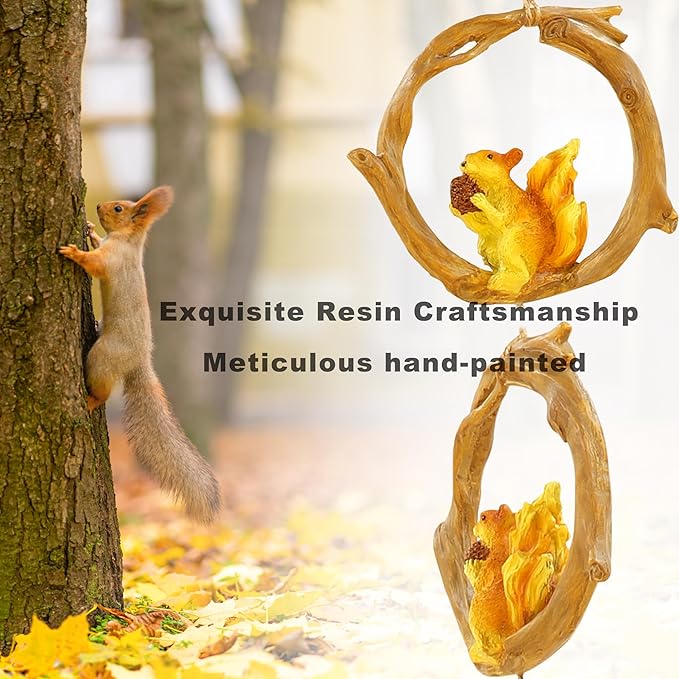 Squirrel Wind Chimes for Outside Resin Hanging Decor for Outdoor Patio Backyard Porch Home or Garden Decor. 32 Inch Bronze