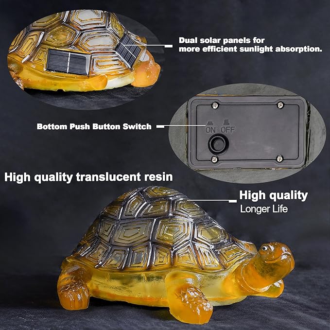 TIJNN Solar Turtle Lights Deck Decorative Lighting Statue Lawn Patio Backyard Outdoor Garden Decoration Housewarming Gift