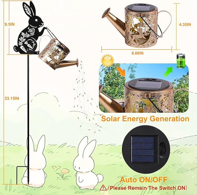 LOVERUIS Garden Statues Bunny with Solar Watering Can Lights, Cute Outdoor Bunny Figurines Garden Decor for Patio Yard Lawn Ornaments, Unique Gift for Women Mom Grandma