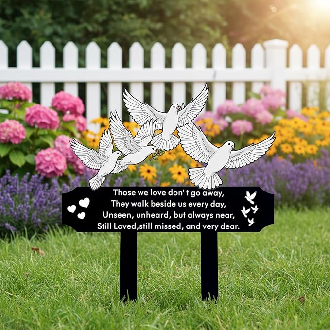 13 Inch White Doves Memorial Garden Stake - Metal Grave Decorations for Cemetery - Sturdy Thickened Peace Dove Plaque with Olive Branch, Sympathy Gift for Loss of Loved One(Dove)