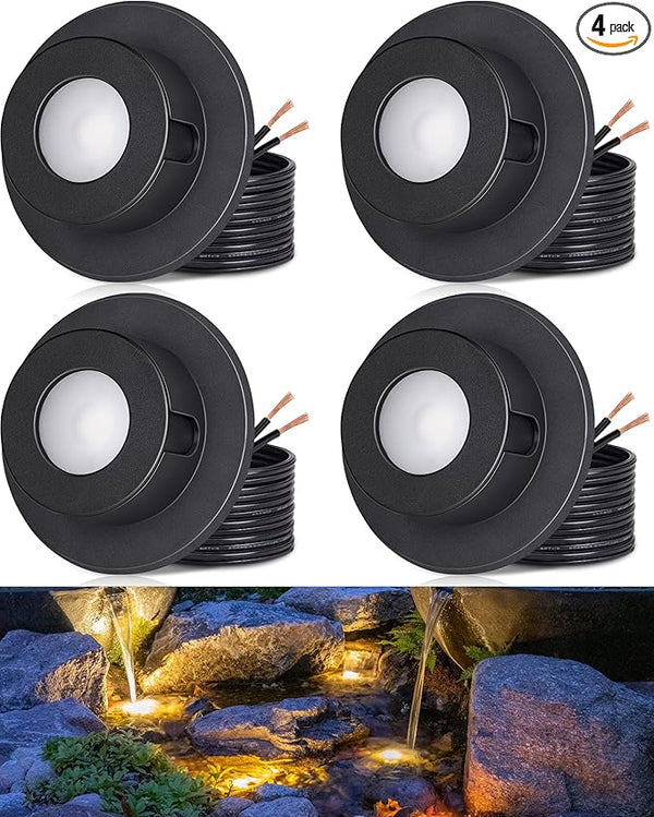 SUNVIE 3W Pond Lights LED Underwater 3000K Warm White IP68 Waterproof Underwater Pond Lights 12-24V AC/DC Low Voltage Fountain Light LED Underwater for Outdoor Ponds Fountains Waterfalls, 4 Pack