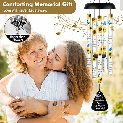 Sympathy Gift Memorial Wind Chimes - Windchime in Loving Memory of Loved One, Bereavement Gifts for Loss of Mom/Dad, Condolences Grief Remembrance Funeral Grieving, Sunflower