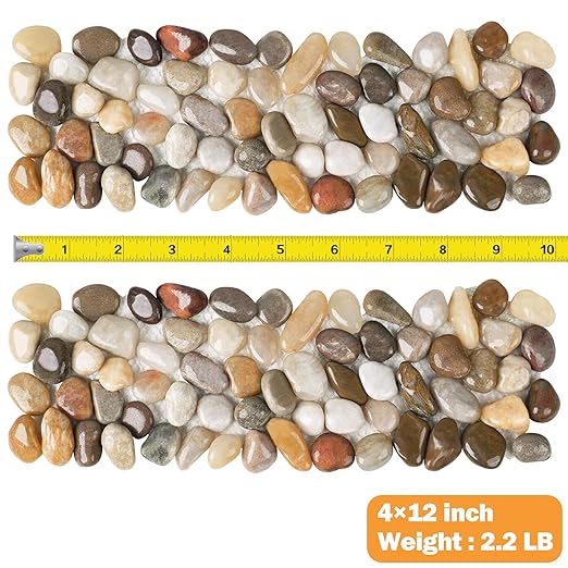 River Rock Stepping Stones Outdoor for Garden Walkway, 5 Pcs 12" L x 4" W Rectangle Shape Paver Step Stones Polished Pebble River Stone Mat for Yard Lawn Patio Pathway Walk Way - Multi-color
