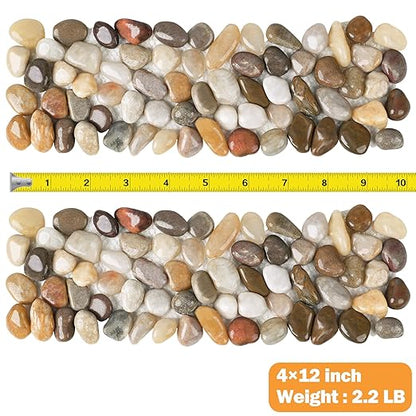 River Rock Stepping Stones Outdoor for Garden Walkway, 5 Pcs 12" L x 4" W Rectangle Shape Paver Step Stones Polished Pebble River Stone Mat for Yard Lawn Patio Pathway Walk Way - Multi-color