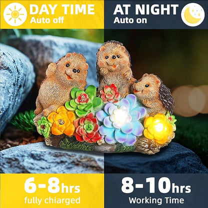 3 Hedgehog Solar Garden Statues with Succulent Animal Figurines Resin Hedgehog Decor Outdoor Statues, Ideal Decoration for Lawn Patio Yard, Gifts for Men Women