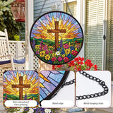 Rngmsi Christian Glass Window Hanging, 8 Inch Sun Catcher Cross Religious Gift for Housewarming, Decorative Suncatchers Gifts for Women Men Wall Art Home Decor